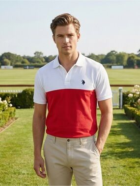 U.S. Polo Assn. White and Red Two-Tone Men’s Polo
